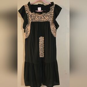 Black and Gold Embroidered Tiered Sundress Size M.
